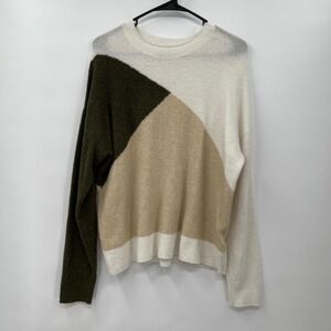 J.Crew Extra-Soft Colorblock Sweater Crewneck Long Sleeve M Beige Green White‎